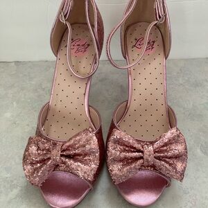 Lindy Bop pink sparkle dress heels with ankle strap. Size 9.5 NEW